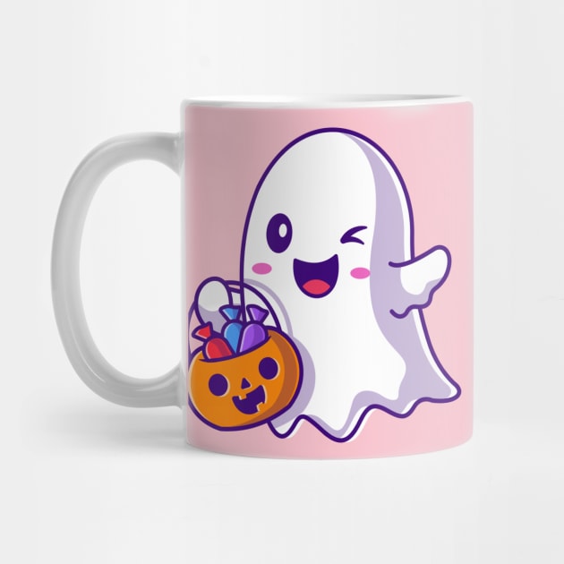 Cute Ghost Holding Candy Basket Pumpkin Cartoon by Catalyst Labs